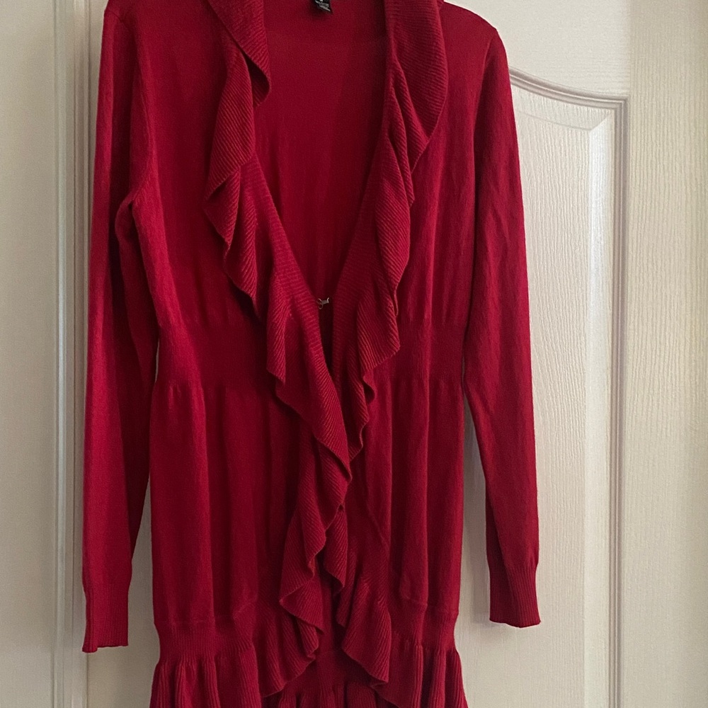 Style & Co. Red Ruffled Cardigan - Picture 10 of 10